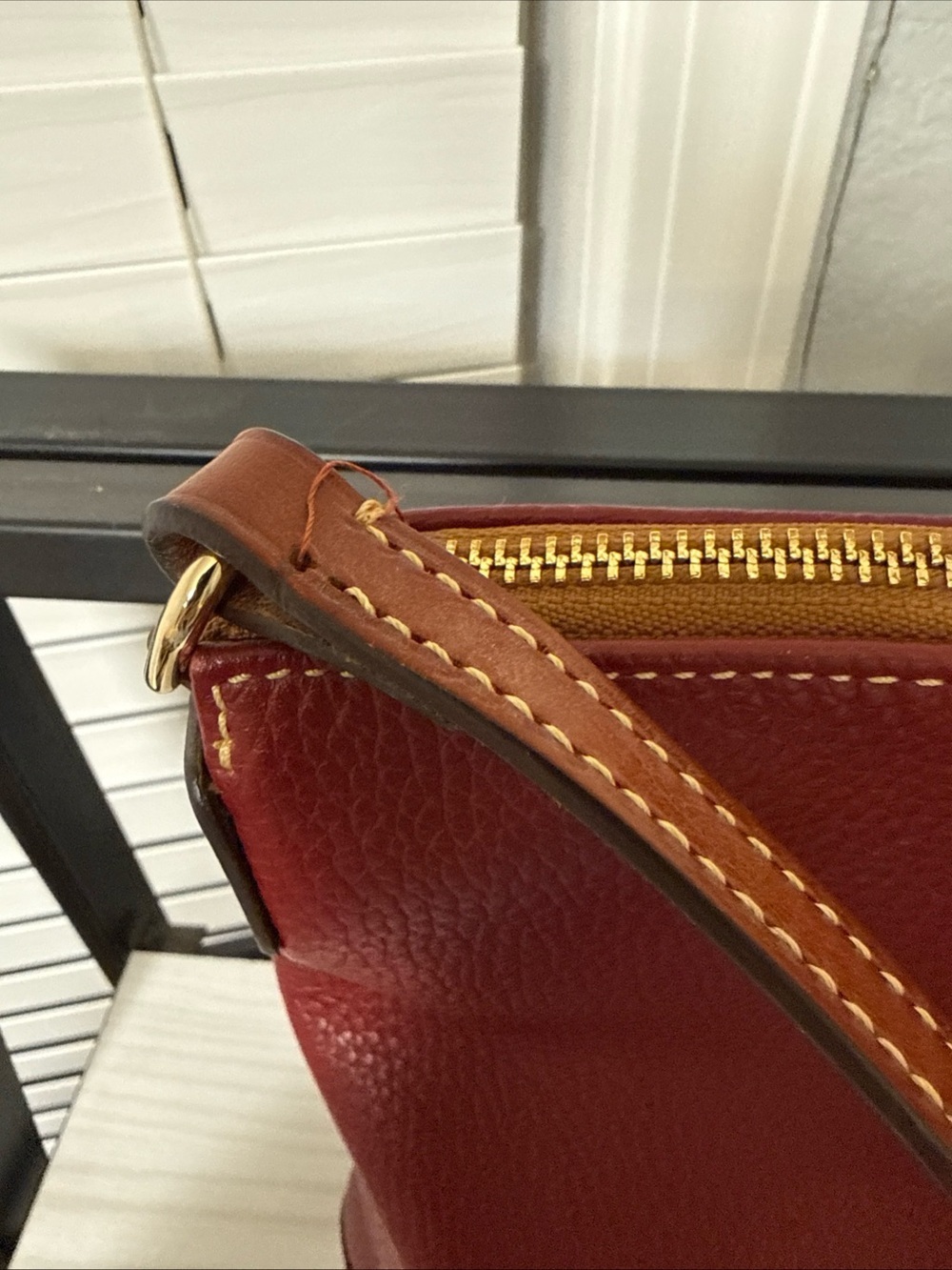 Dooney & Bourke Red Pebble Leather Shoulder Bag with Brown Trim - Picture 9 of 16